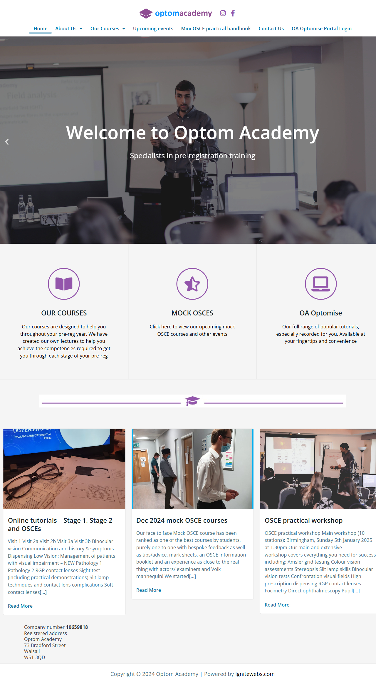 Optom Academy Home Page Screen Shot 1